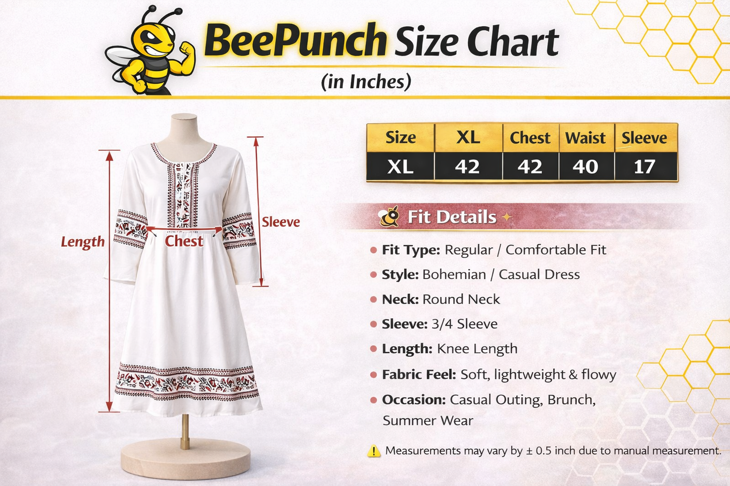 White Ethnic Printed A-Line Dress with Bell Sleeves