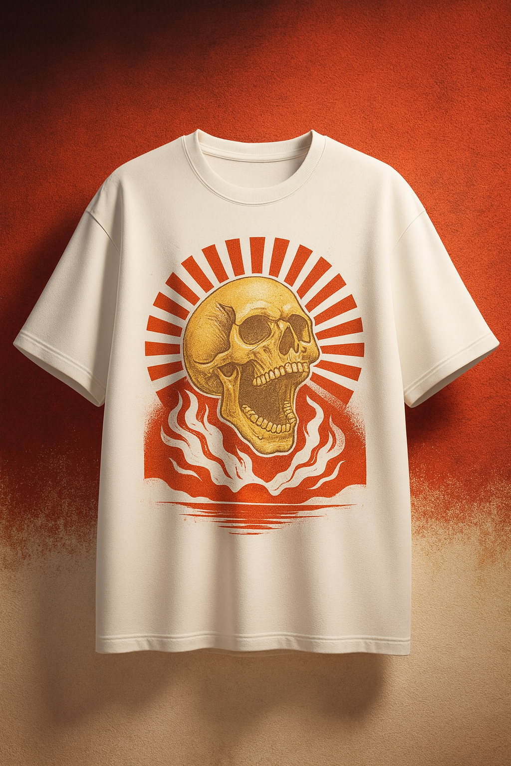 Sunburst Skull Oversized Graphic T-Shirt – Retro Vintage Illustration Tee