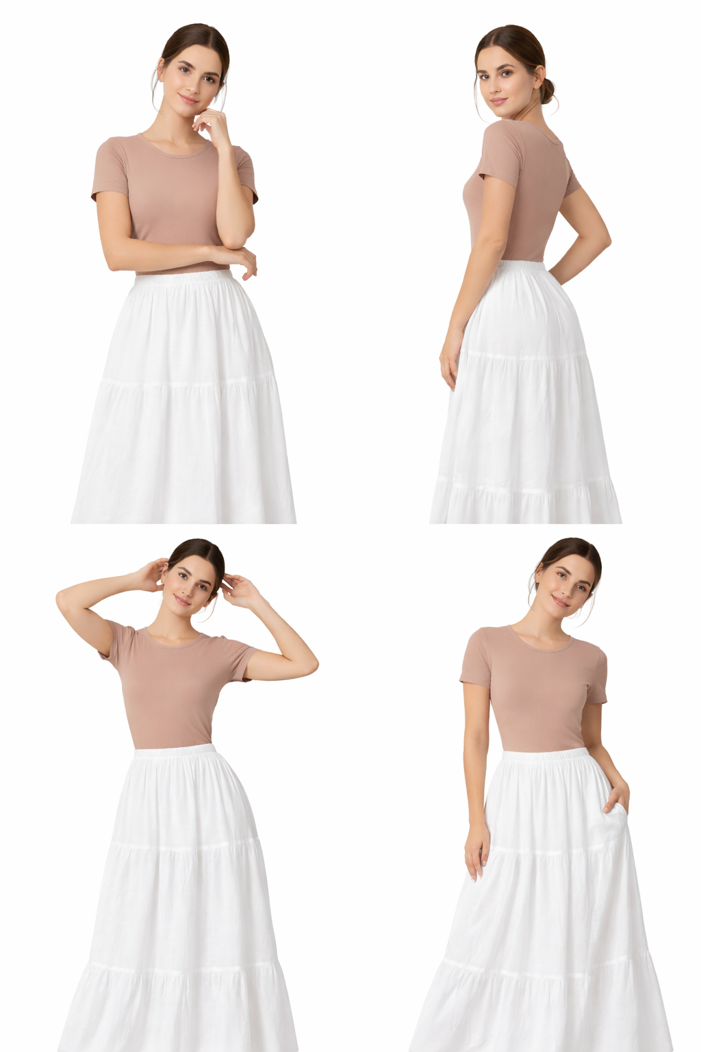 Flowing White Tiered Maxi Skirt with Soft Elastic Waist