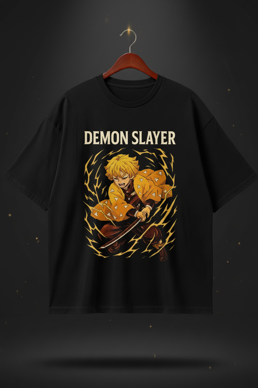Demon Slayer Oversized T‑Shirt – Zenitsu Inspired Anime Graphic Tee