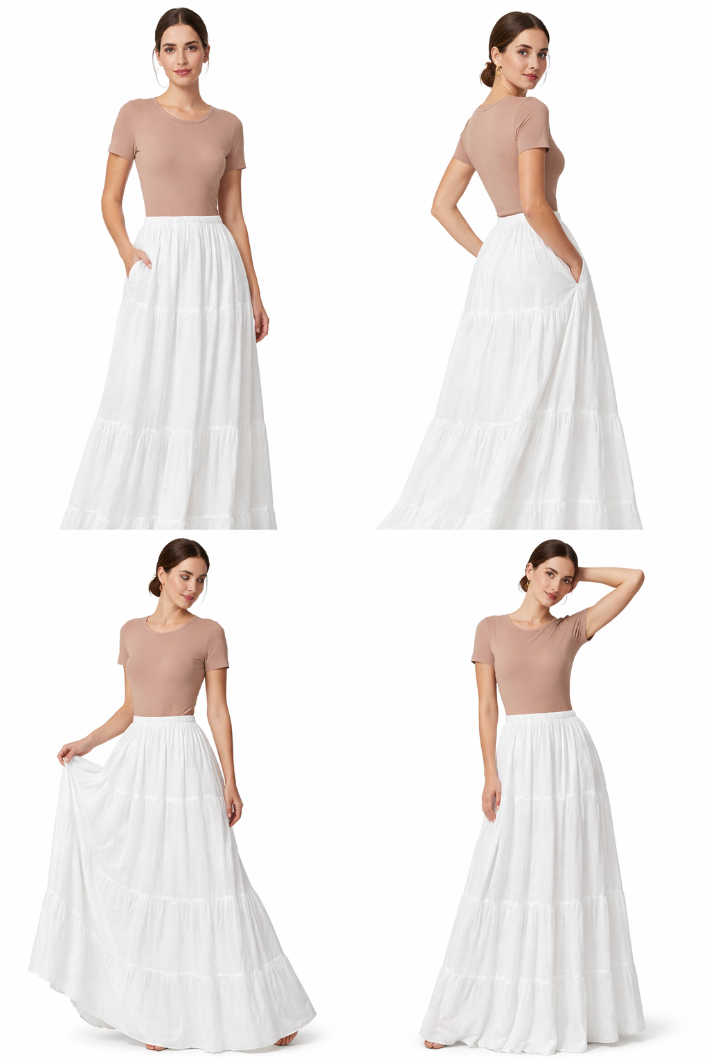 Flowing White Tiered Maxi Skirt with Soft Elastic Waist