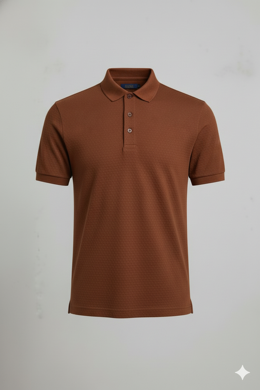 Men's Solid Brown honeycomb Short-Sleeve Polo Shirt.