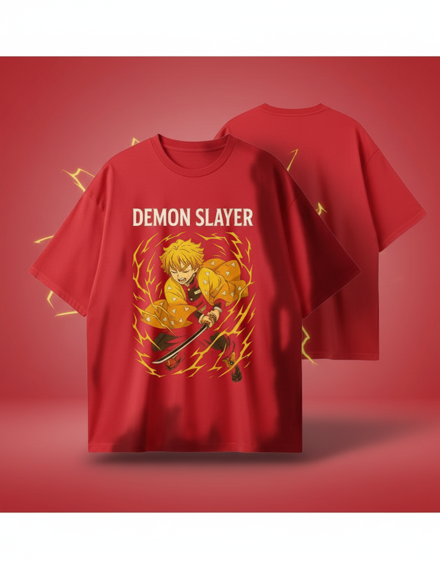 Demon Slayer Zenitsu Oversized T-Shirt – Thunder Breathing Edition | Premium 3D Anime Print | Unisex Streetwear