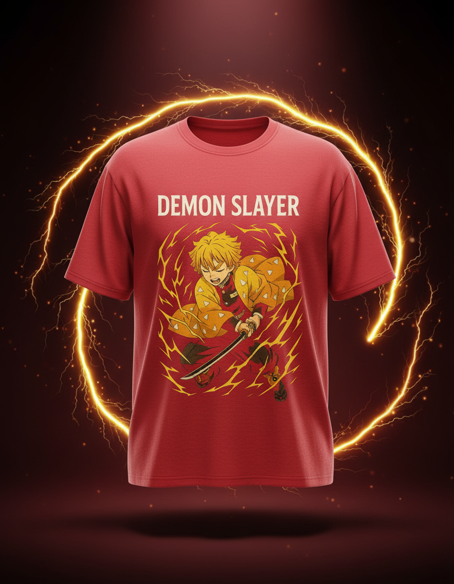 Demon Slayer Zenitsu Oversized T-Shirt – Thunder Breathing Edition | Premium 3D Anime Print | Unisex Streetwear