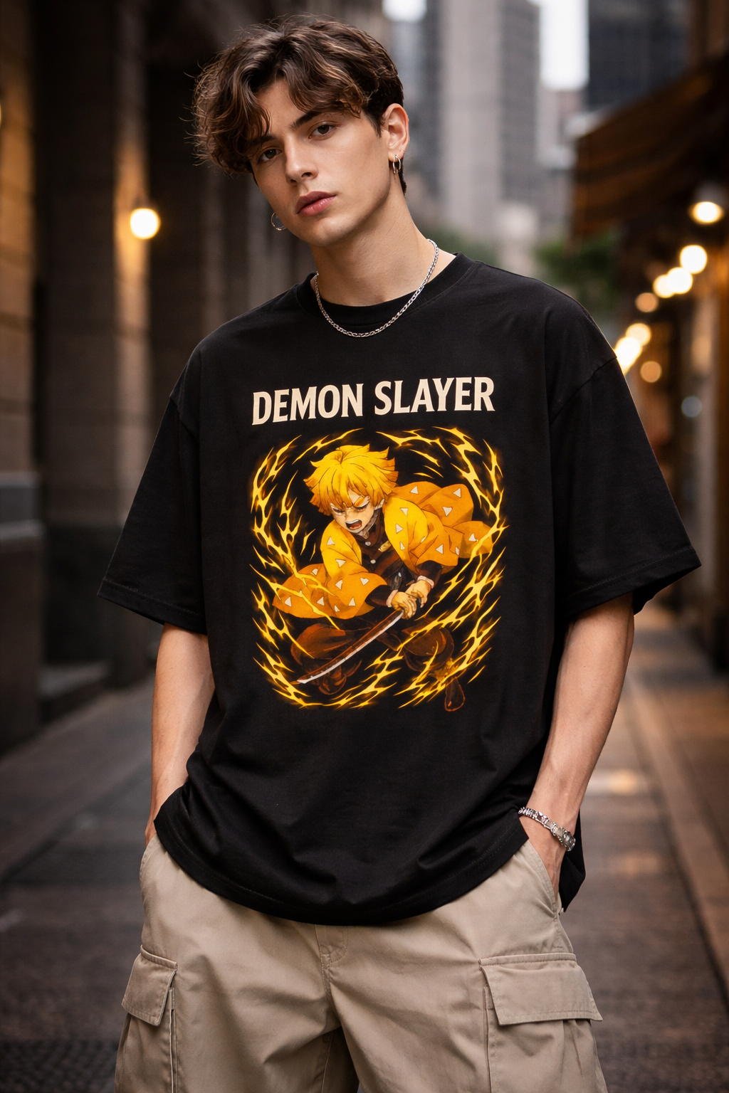 Demon Slayer Oversized T‑Shirt – Zenitsu Inspired Anime Graphic Tee