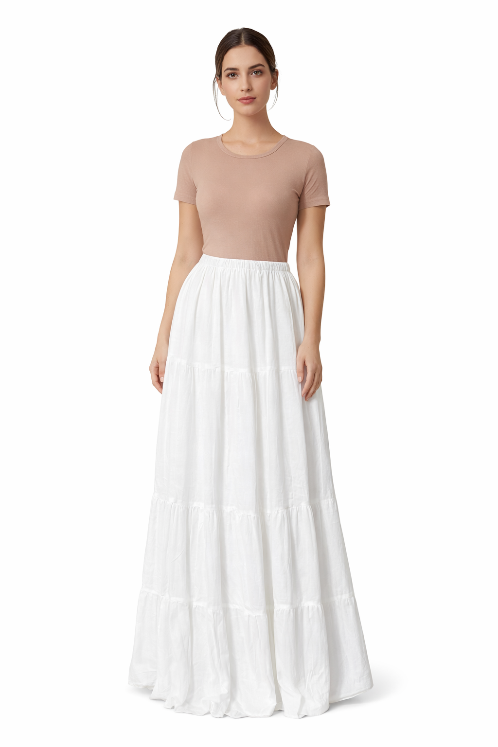 Flowing White Tiered Maxi Skirt with Soft Elastic Waist