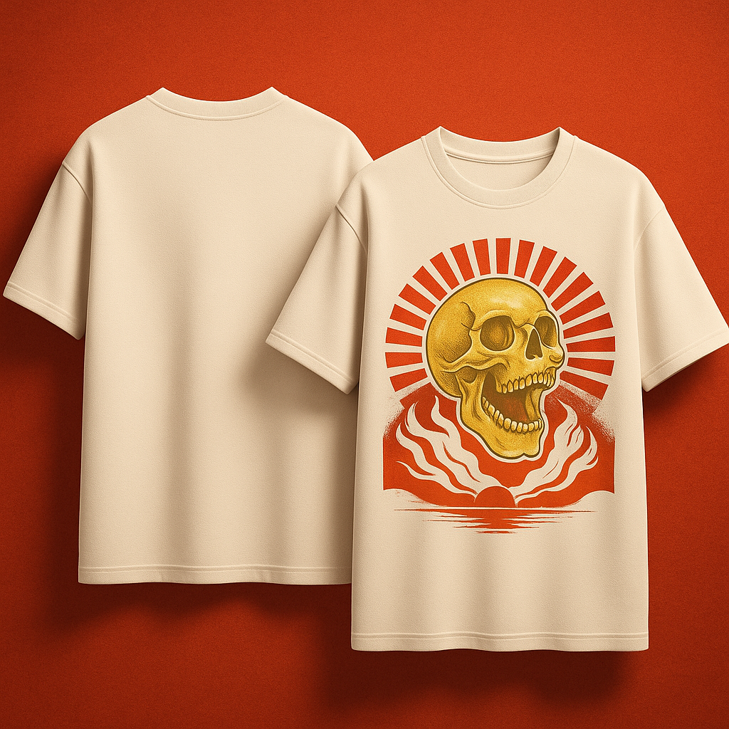 Sunburst Skull Oversized Graphic T-Shirt – Retro Vintage Illustration Tee